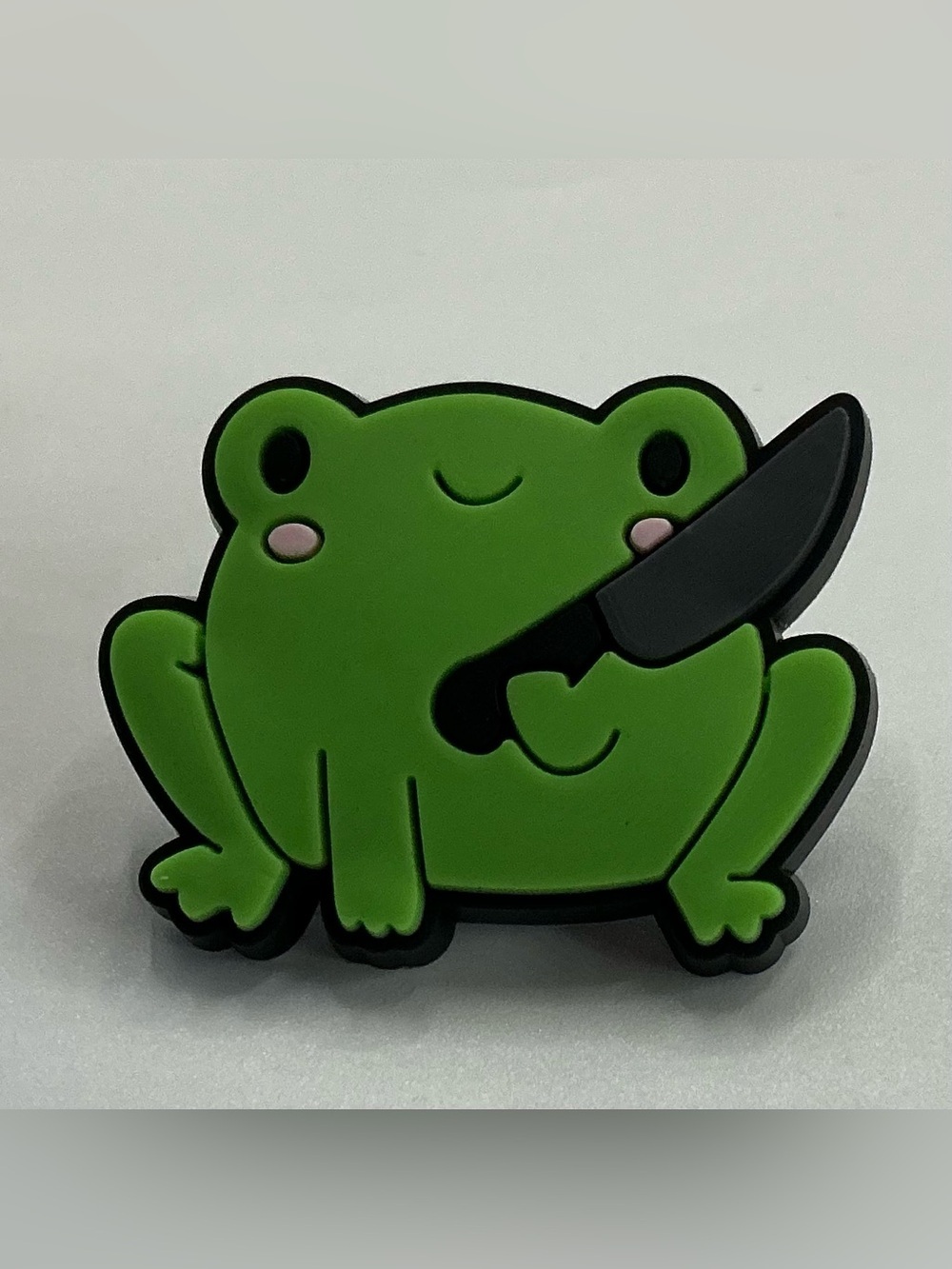 CUTE PVC LAPEL PIN FROG WITH KNIFE